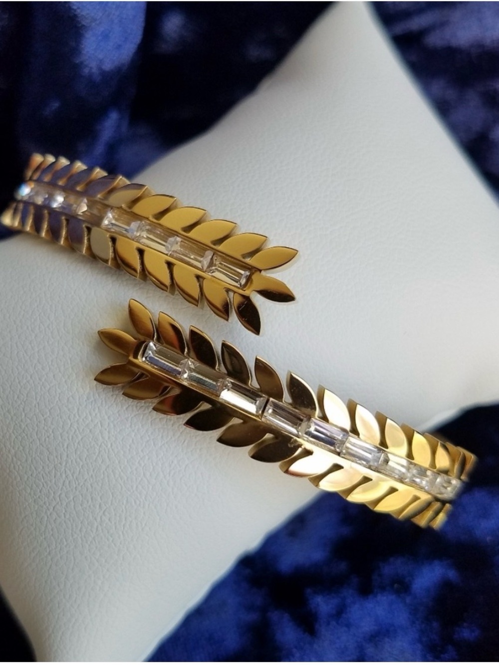 Swarovski Elements Gold Tone Stainless Open Bangle Cuff Bracelet NEW